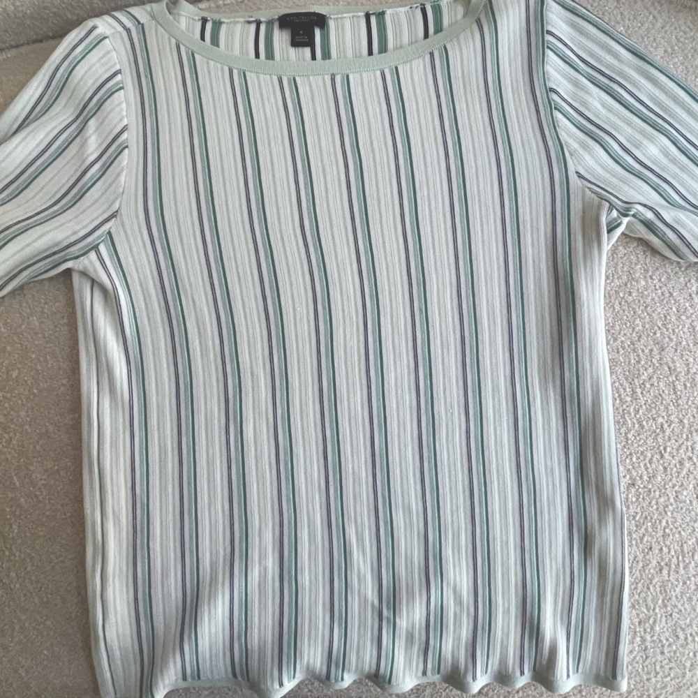 Ann Taylor Striped Short Sleeve Sweater